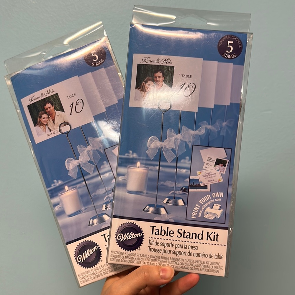 10 new table card stand kit (with cards, ribbon, & stands) & 3 used stands